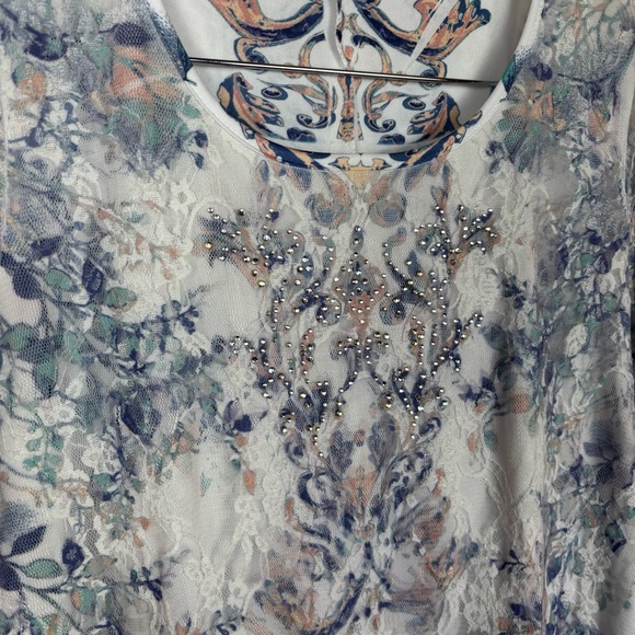 Sheer Lace Floral Damask Top Rhinestone Detail Boho Fairy Grunge Y2K Style - Picture 4 of 9